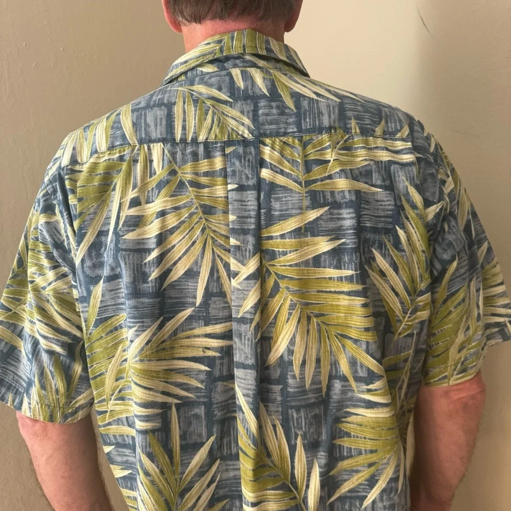 ONO & COMPANY By Liberty House Vintage Aloha Hawaiian Shirt Blue & Green Palm XL - Picture 9 of 16